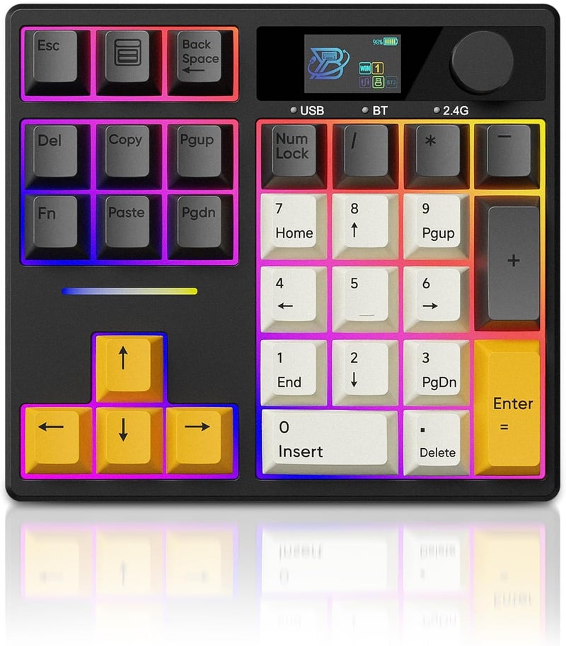 zMAX X BOYI TD31Pro Mechanical Number Pad,30 Keys Hot Swap Wireless BT5.0/2.4GHz/Type-C Wired Numeric Keypad Programmable RGB Gaming Numpad Keyboard with Knob Screen for Laptop/Mac (Black) - Image 1